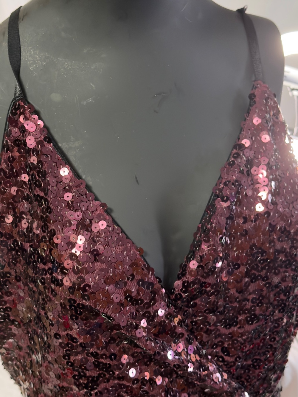Sequin V-Neck Cami Slip - Wine